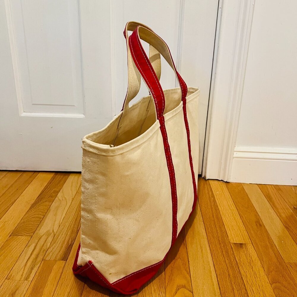 Vintage 1980s L.L Bean Boat And Tote Large Heavy Canvas Bag USA Red/White - Picture 11 of 16